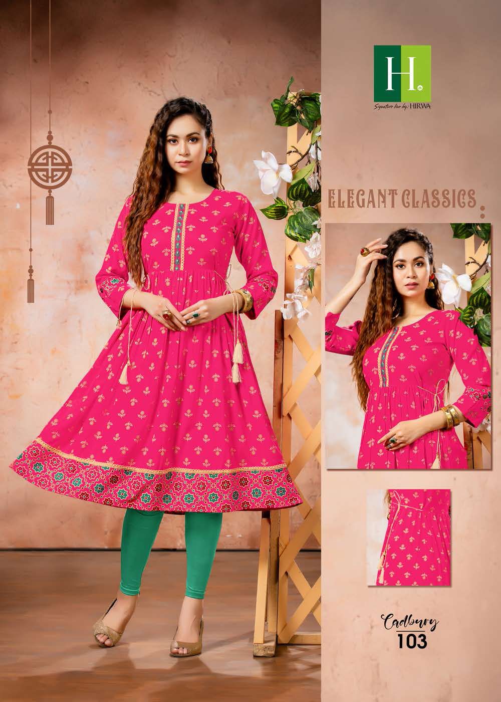 Hirwa Cadbury Fancy Ethnic Wear Rayon Printed  Anarkali Kurti Collection
